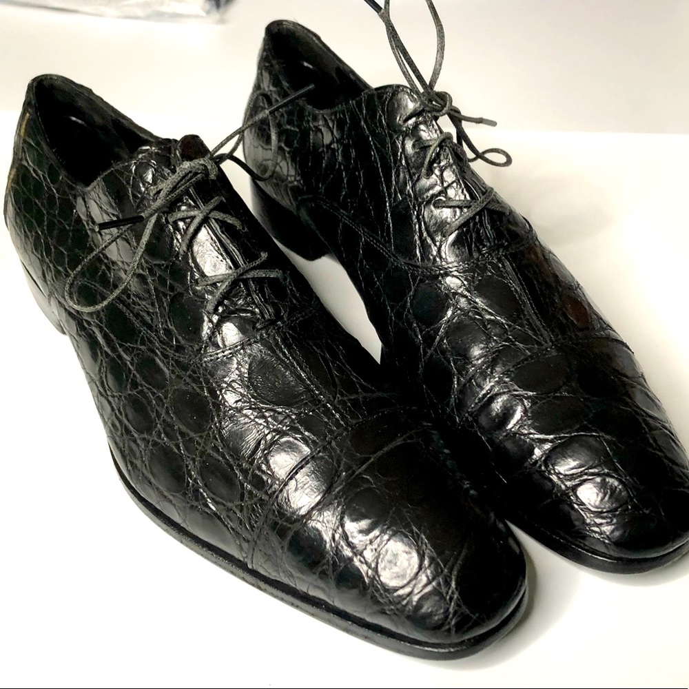 Prada Mens Size 9.5 US Black Alligator Skin Oxfords Dress Shoes 8.5 UK Size